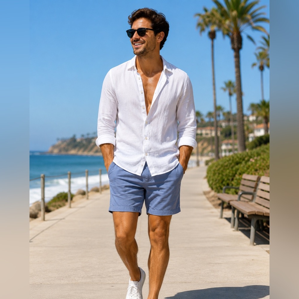 Polo Ralph Lauren Light Blue Flat Front Chino Shorts 100% Cotton Relaxed Fit